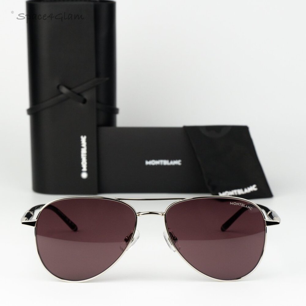 Montblanc Men Sunglasses Silver Black Violet Pilot MB0345S 002 NEW AUTHENTIC